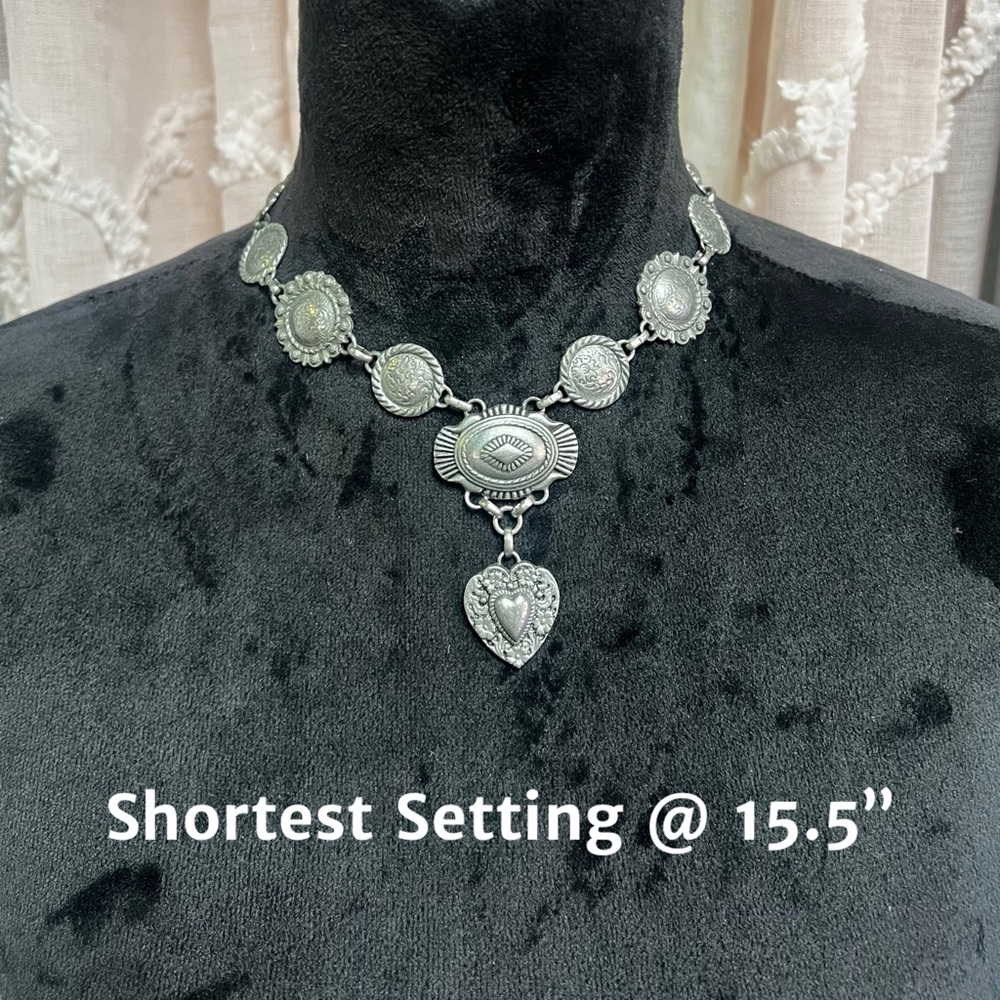 Bohemian Cowgirl Love Concho Silver Heart Pendant Necklace - Picture 14 of 15